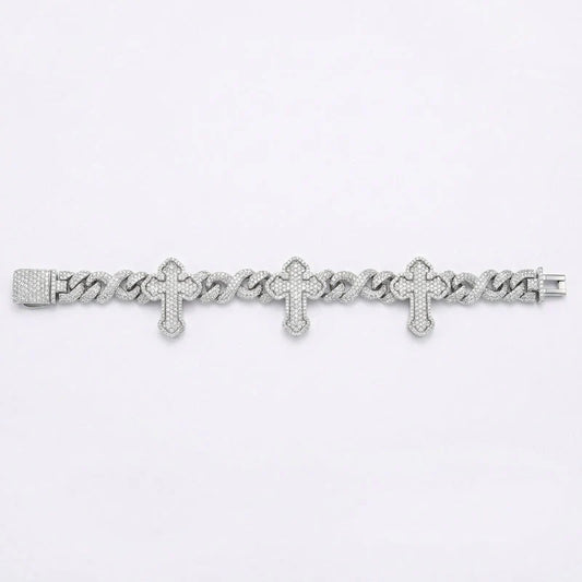VVS Moissanite Triple Cross Infinity Cuban Link Bracelet