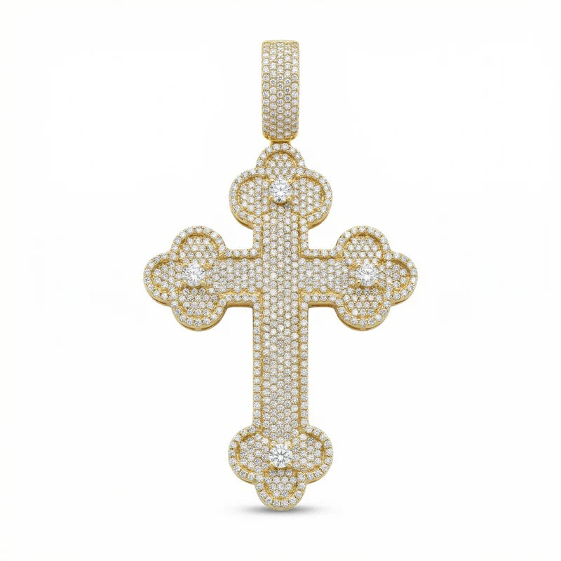 VVS Moissanite Flower Setting Cross Pendant