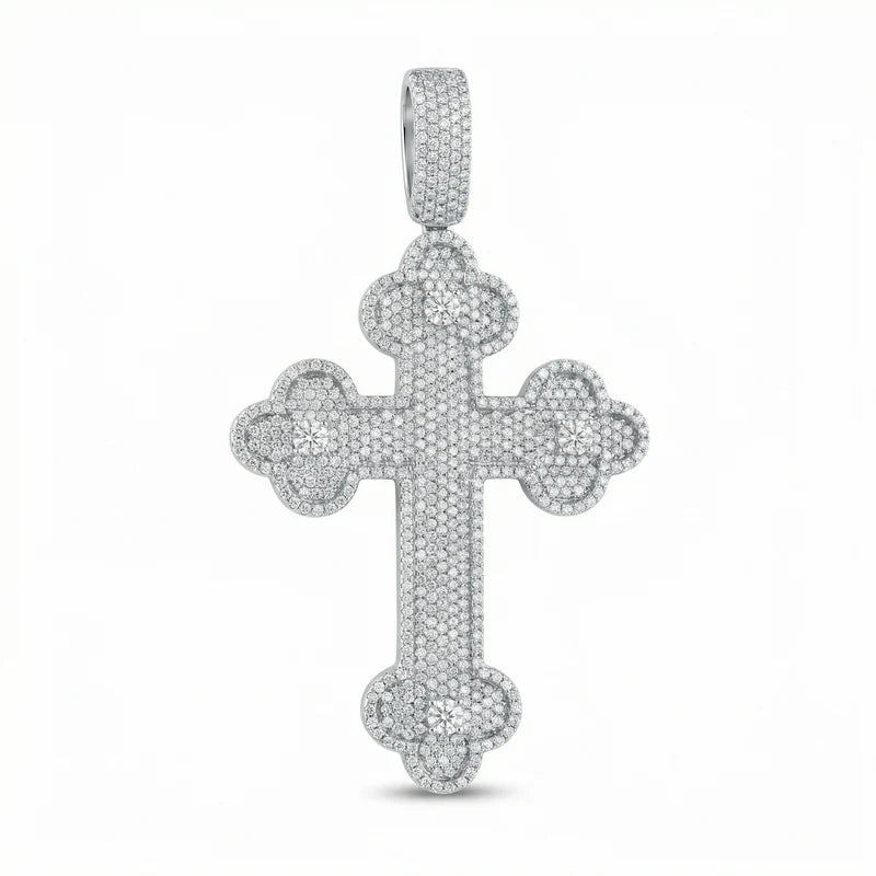 VVS Moissanite Flower Setting Cross Pendant