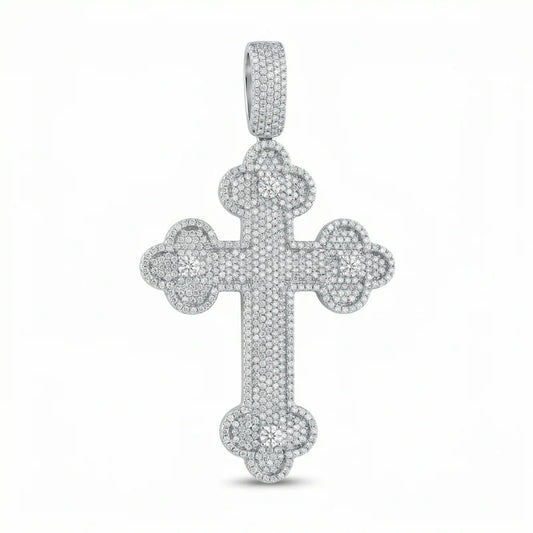 VVS Moissanite Flower Setting Cross Pendant