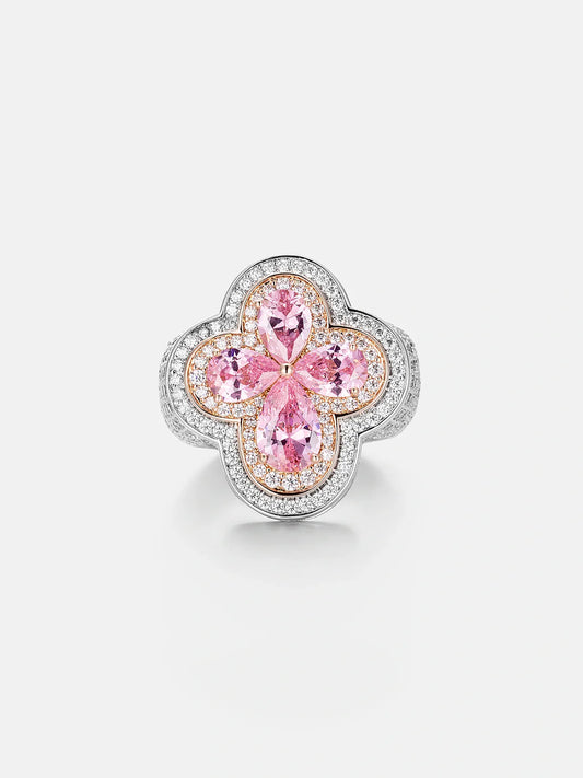 VVS Pink Gemstone Four Leaf Clover Ring