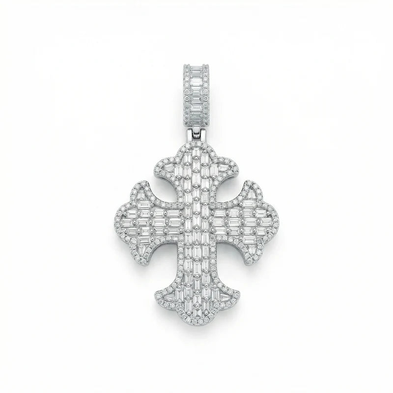 VVS Moissanite Emerald Cut Cross Pendant