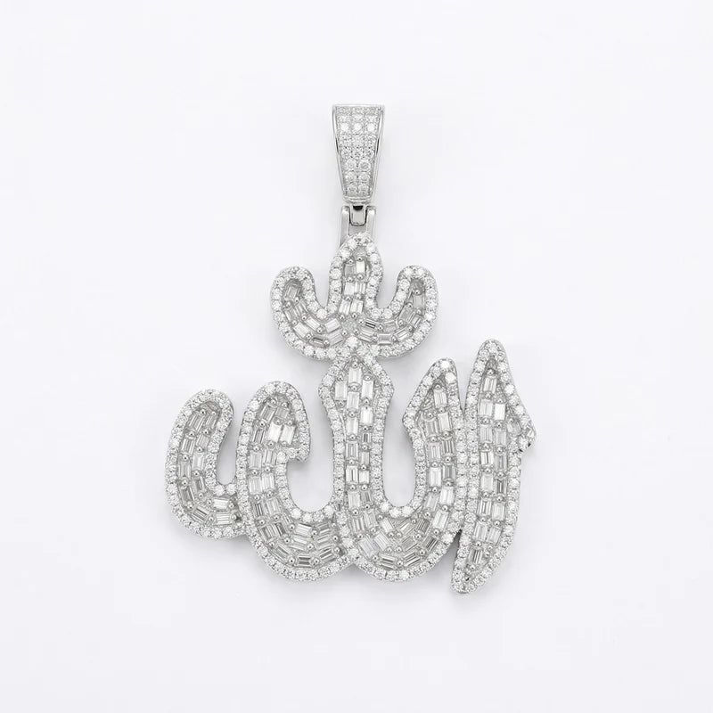 VVS Moissanite Allah Baguette Cut Pendant