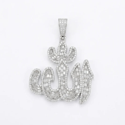 VVS Moissanite Allah Baguette Cut Pendant
