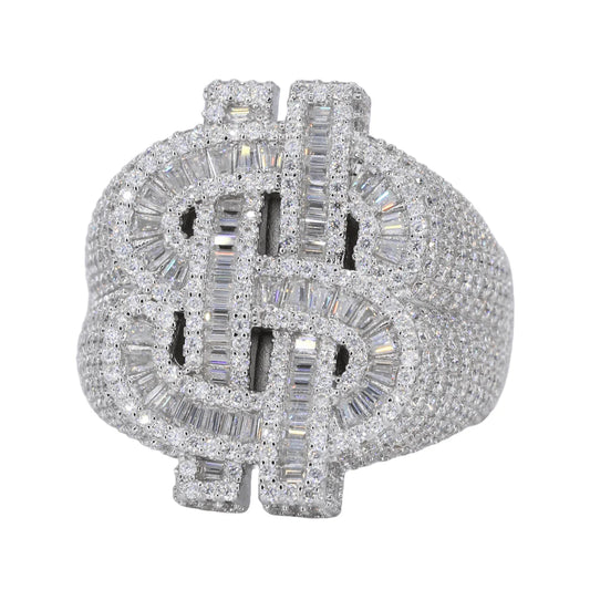 VVS Moissanite Baguette Money Sign Ring