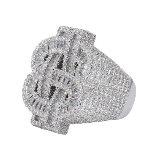 VVS Moissanite Baguette Money Sign Ring