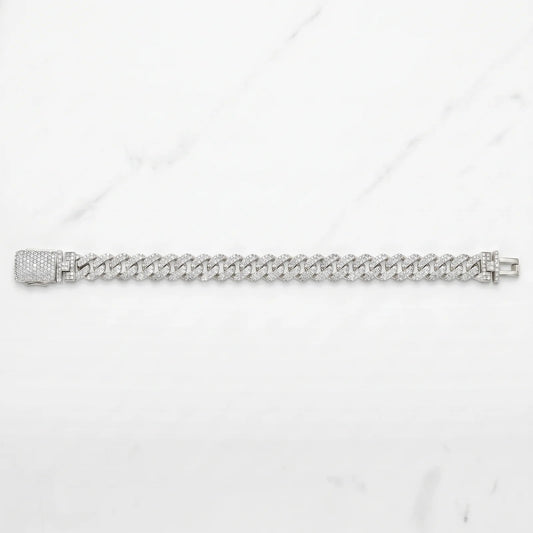 VVS Moissanite 10mm Flower Setting Cuban Link Bracelet