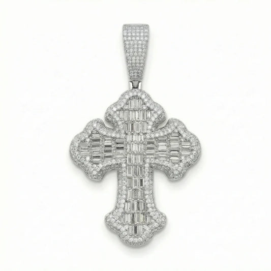 VVS Moissanite Baguette Cut Cross Pendant