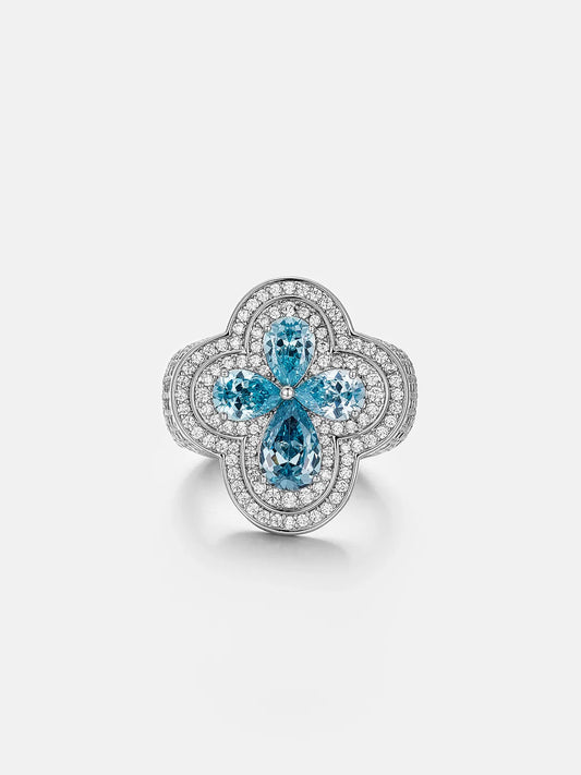 VVS Blue Gemstone Four Leaf Clover Ring
