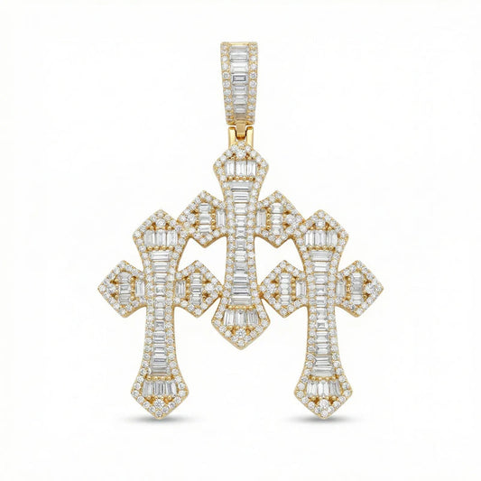 VVS Moissanite Baguette Cut Triple Cross Pendant