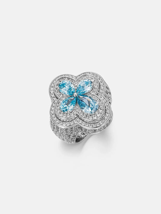 VVS Blue Gemstone Four Leaf Clover Ring
